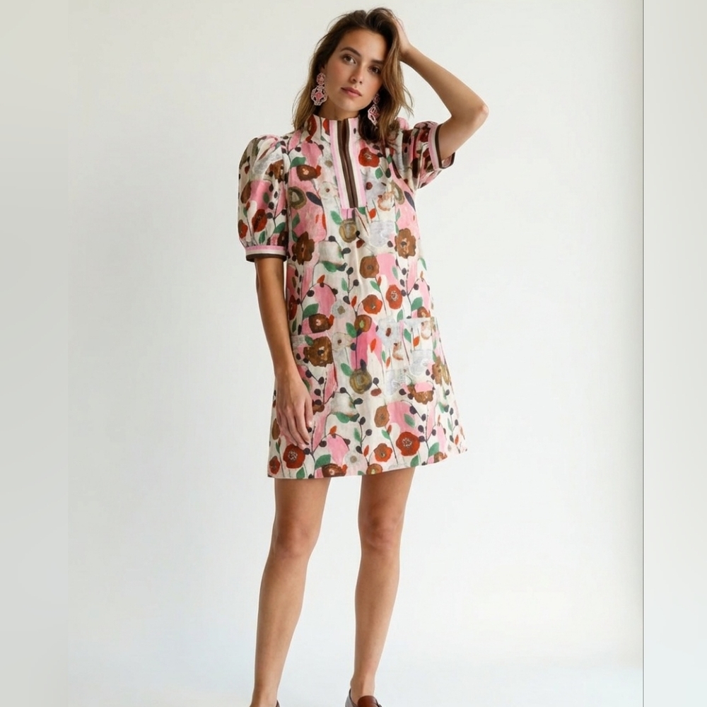 Rosa Clothing Gardenia Floral Print Puffy Sleeve Dress